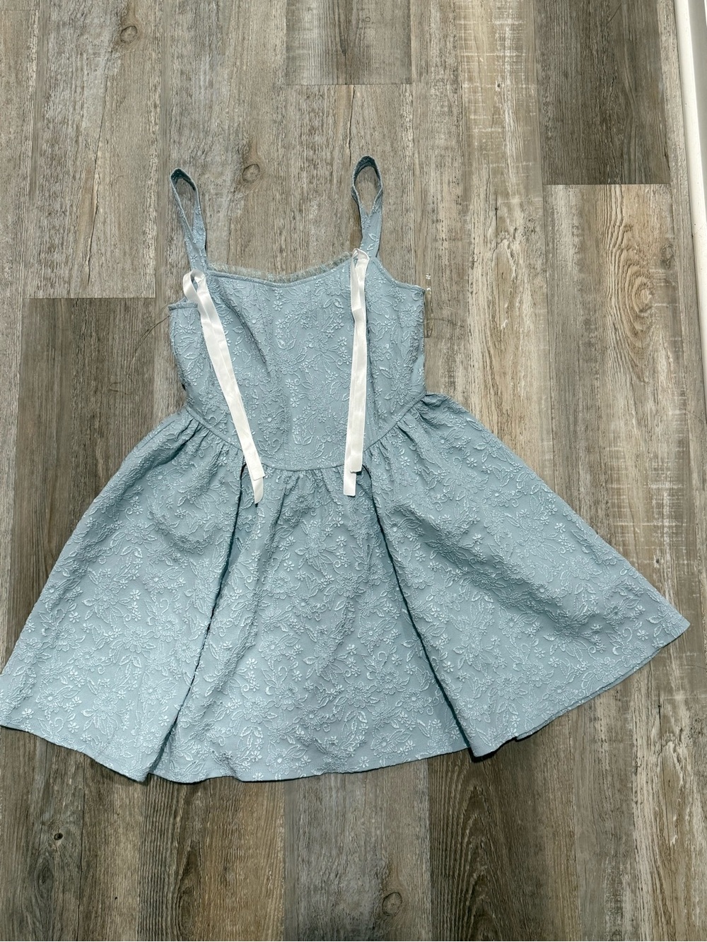 Light Blue Lace Fit-and-Flare Dress with Ribbon Straps